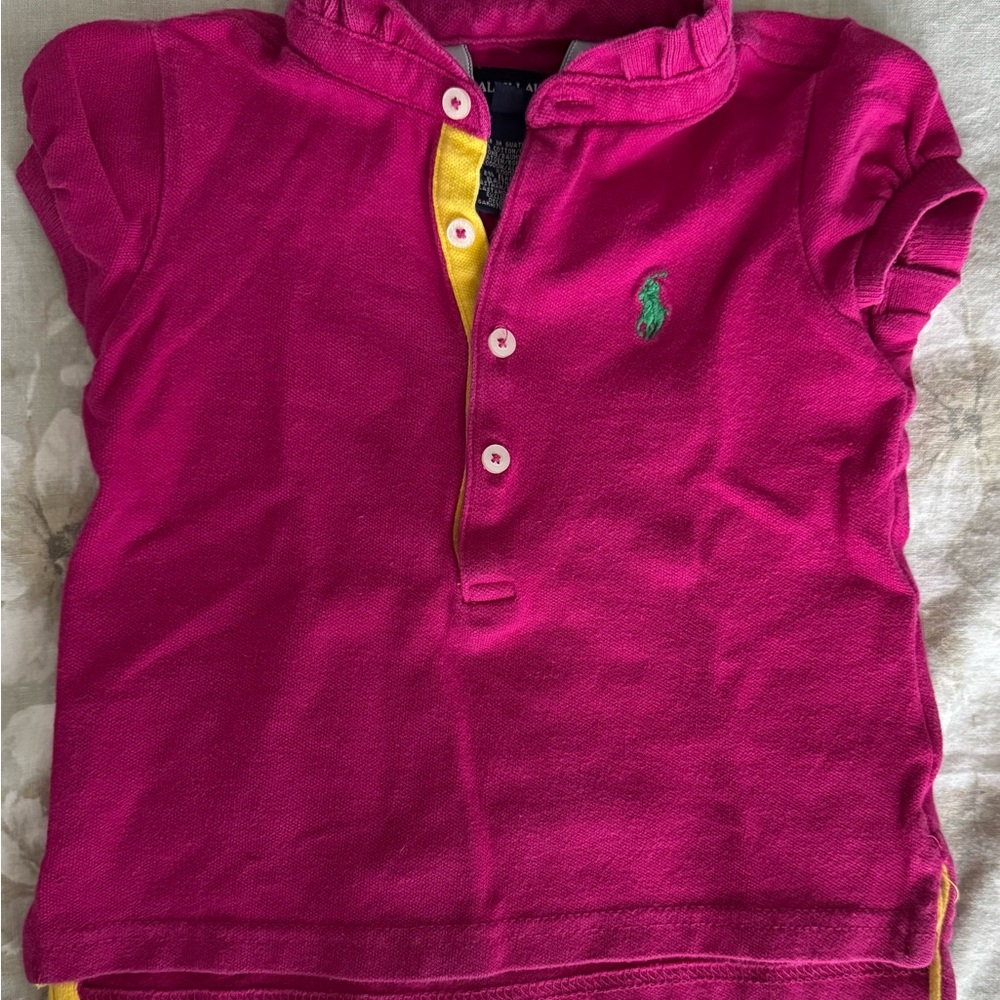 Ralph Lauren Pink and Yellow Polo Shirt Classic Cotton Pique